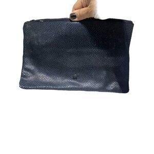 ASH Blue/Black Leather Snakeskin Pattern Clutch Purse With Zipper Closure